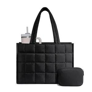 Custom Logo Fashion Puffer Tote Bag Lightweight Puffy Handbag Casual Tote Zipper Soft Quilted Padding Light Weight Shopping Bag