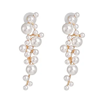 Custom Jewelry Women Large Gold Plating Pearls Beads Drop Earrings Hoop Earrings