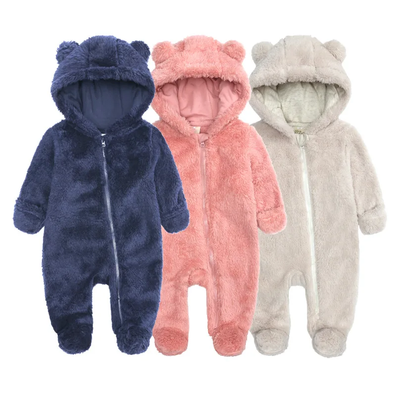 Chuchupuff Winter Flannel Baby Jumpsuit Set Long Sleeve Button