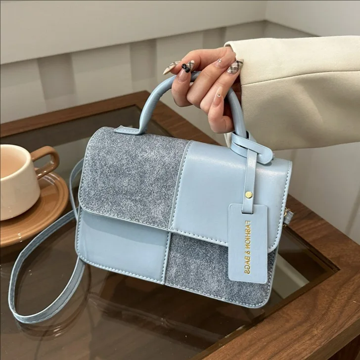 Women's Splicing Color Portable Small Square Shoulder Crossbody Bag with ZIP Closure Single Strap Modern Bag
