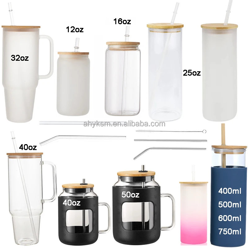 40 Oz Glass Tumbler With Handle, 4-Pack - Clear Borosilicate Cups With  Bamboo Lid, Straw, Splashproof Lid Tumbler With Lid And Straw