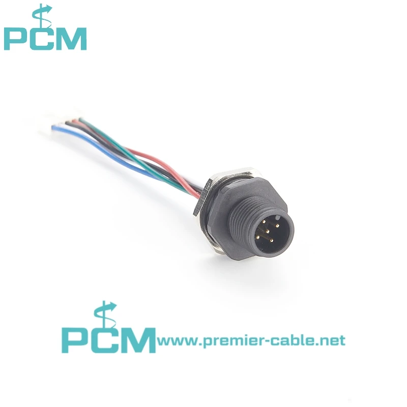 M12 connector A Coding Male 5 Contact  PanelMount PG9 Front Fastened Solder Wire Pins details