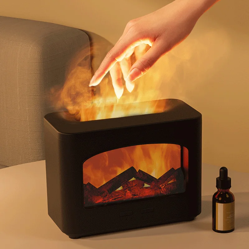 Winter Fireplace 3D Flame Diffuser Humidifier Ultrasonic USB Flame Humidifier Essential Oil Fire Aroma Diffusers