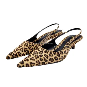 QuiteS Women's Summer Gold Metal PU Short Heels Pumps Leopard Animal Print Ladies' Waterproof Slip-On Low Heels Fashion Trend
