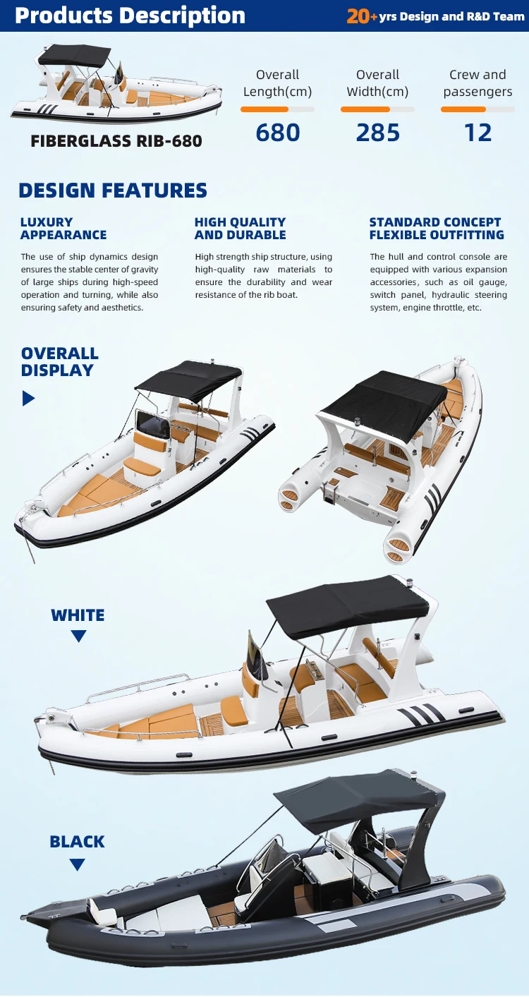 ORCA Luxury RIB-680 Inflatable Rib Boat with Hydraulic Steering