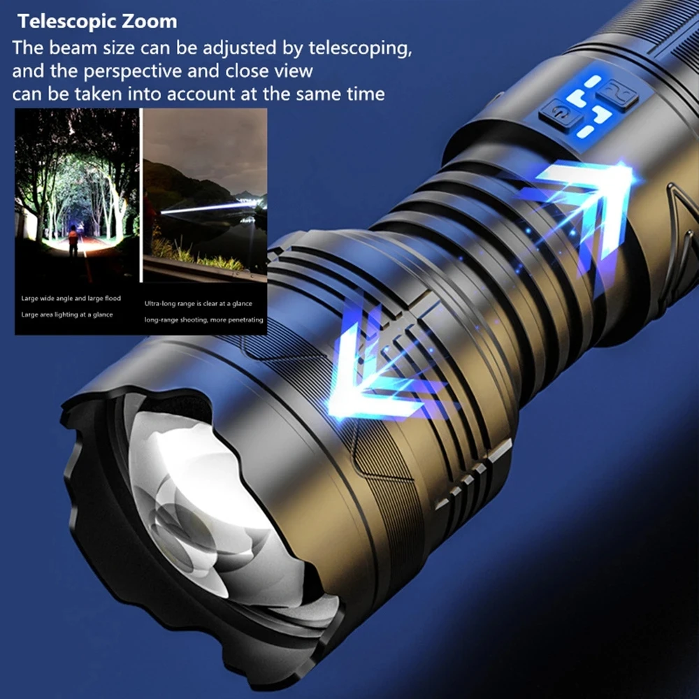Helius Outdoor Power Display High Power 100W GT60 Super Bright Spotlight Long Range Zoomable Emergency LED Flashlight