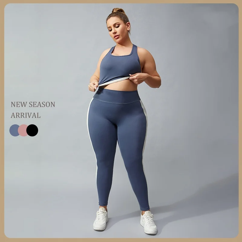 New Custom Activewear Breathable Yoga Wear 4XL Plus Size Fitness Workout 2 Pieces Bra V Shape Legging Set Plus Size Yoga Clothes