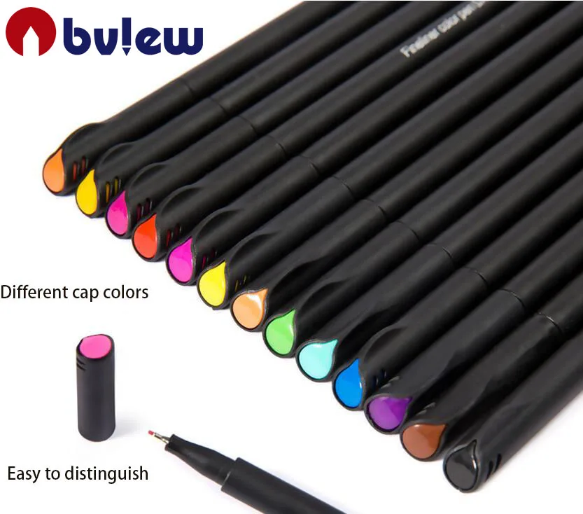 Bview Art 12 Colors Intensity Fineliner Color Pen Set 0.4 mm Fine Line  Drawing Pen Fine Point Markers Pen For Writing