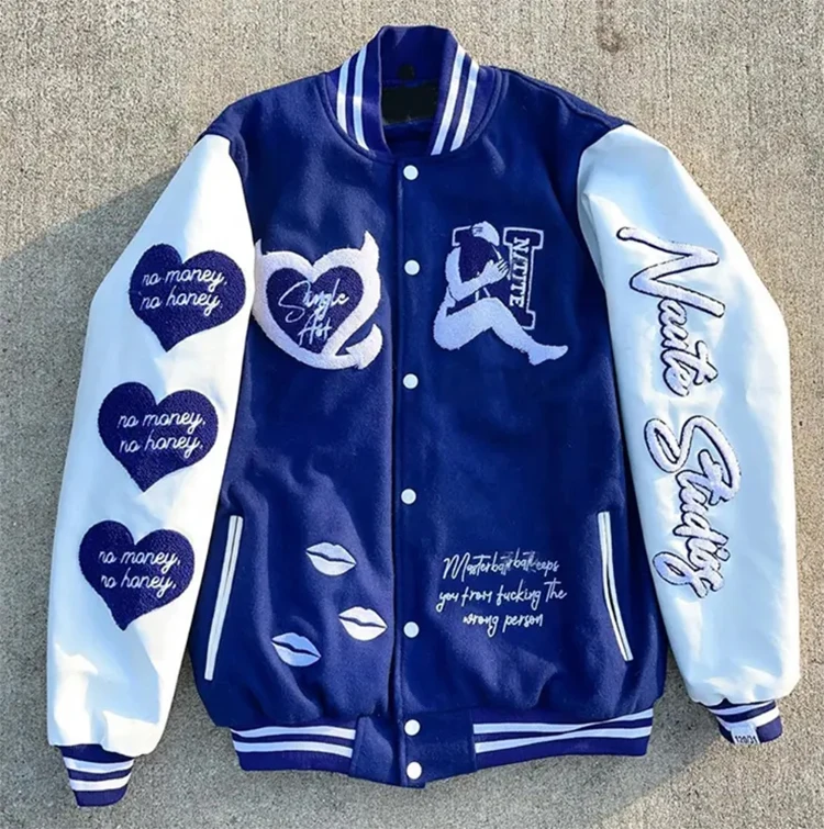 Salati Manufacturer Custom Streetwear Cotton Warm Padded Embroidery Printed Oversized Baseball Bomber Varsity Jacket for Men