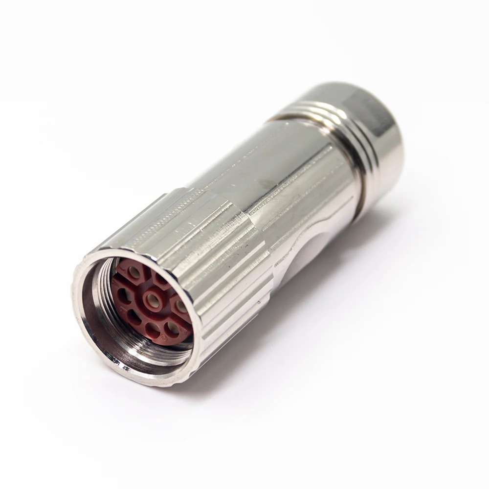 Hybrid Power M23 8Pin Power Plug Shield Female  Connector Waterproof IP67 Straight Metal Shell Connector