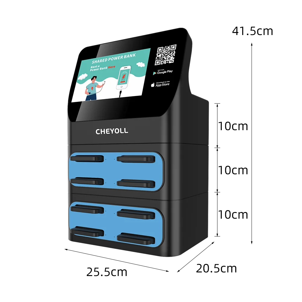 8Slots High Capacity 5000Mah Portable Shared Station Cheyoll Power Bank Rent Black Qr Code Sharing Power Bank Bkash