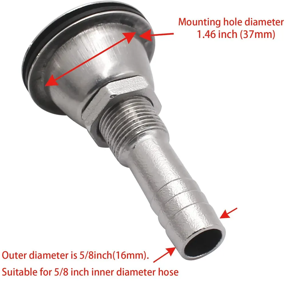 Boat Fuel Tank Vent For 5/8" Hose,Stainless Steel 316 Marine Flush