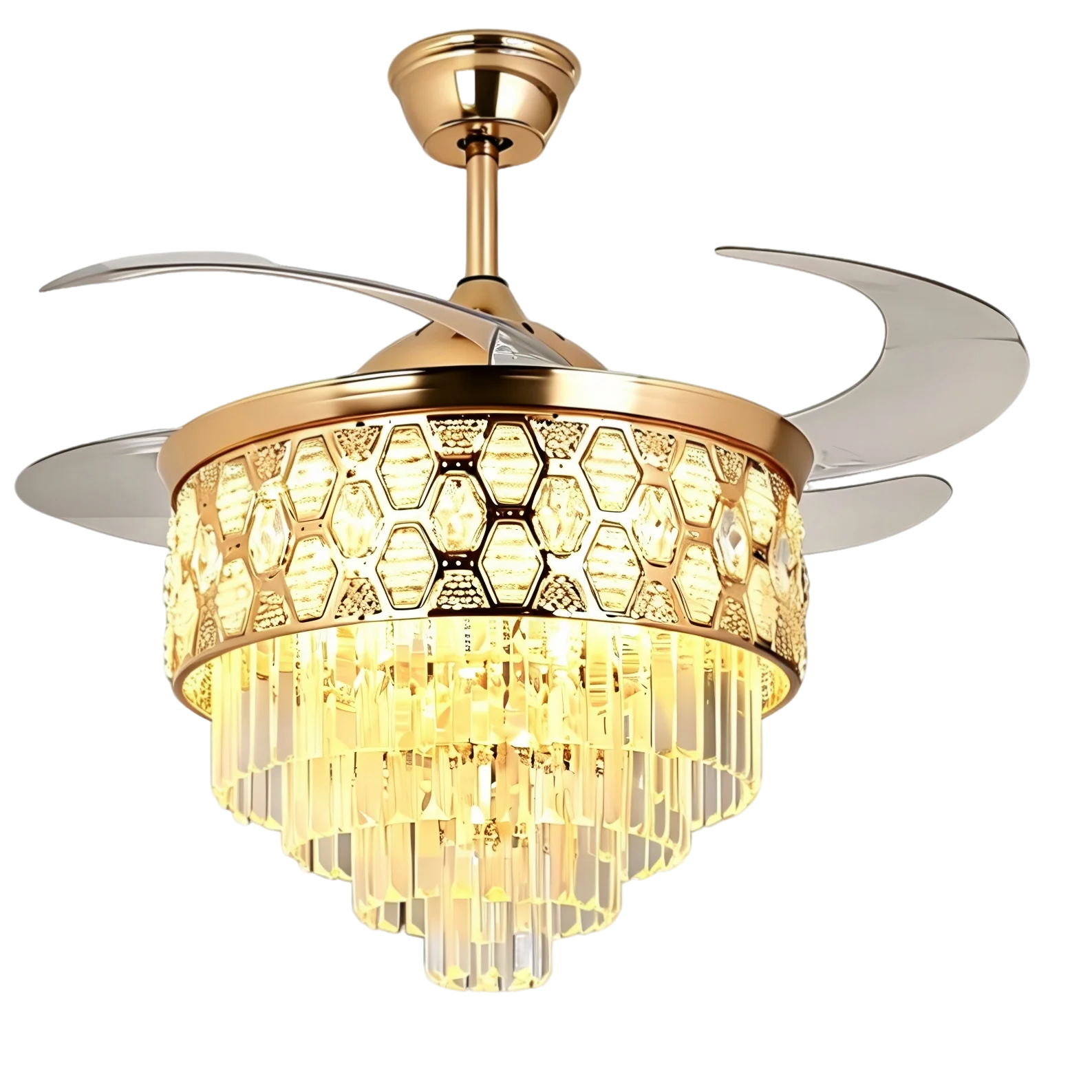 Crystal Ceiling Fan Light Fixture Fandelier LED Remote 6-Speed Reversible DC Motor 48inch Blade 30-34dB Quiet Living