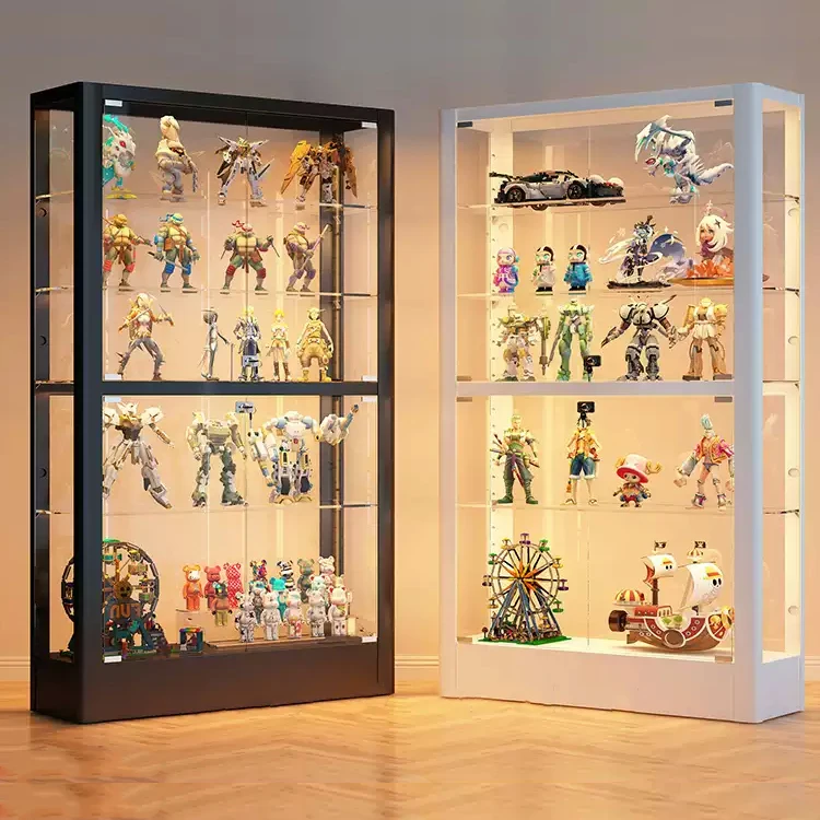 Glass Vitrine Display Showcase Customized Lockable Dustproof Corner Figure Car Model Showcase Design With LED Light