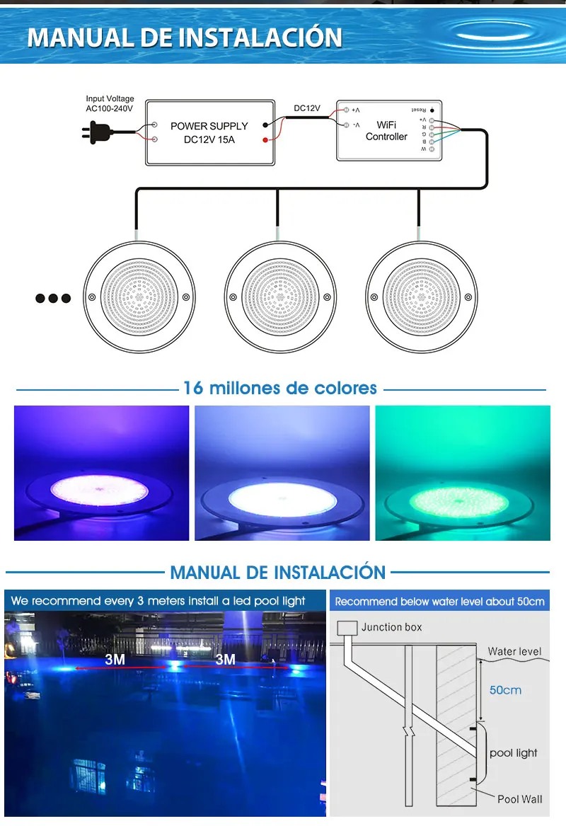 Ip68 7.5mm 12v Led Par56 Resin Piscina Pool Fountain Underwater