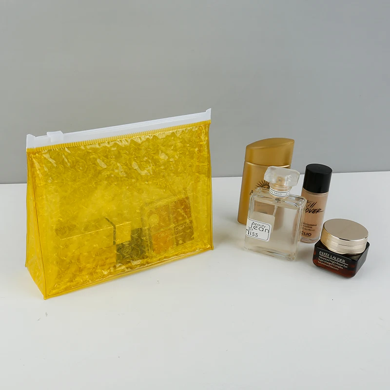 Biodegradable Sustainable Packaging Eco Friendly Waterproof Travel Makeup Bag Clear Pink Bubbles Makeup Pouch