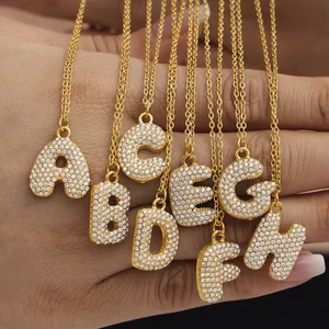 DIY 26 Flat Letter Zircon Pave Cute Stainless Steel Alphabet18K Gold Plated Mini Pendant Necklace for Women Fashion Jewelry Gift