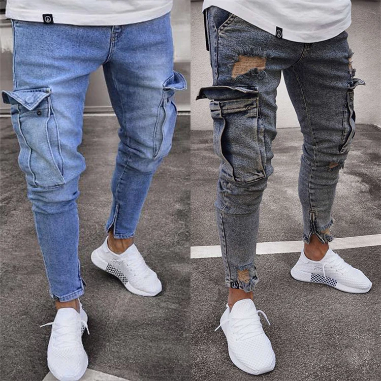 Multi Pocket Cargo Jeans Men New Fashion Denim Pencil Pants Jeans