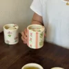 Pink line flowers leaves 300ml mug