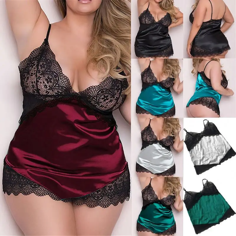 Plus Size 6 XL Women Lingerie Mini Dress Transparent Open Chest Babydoll  Erotic Lace Costumes Underwear Sexy Chiffon Nightdress