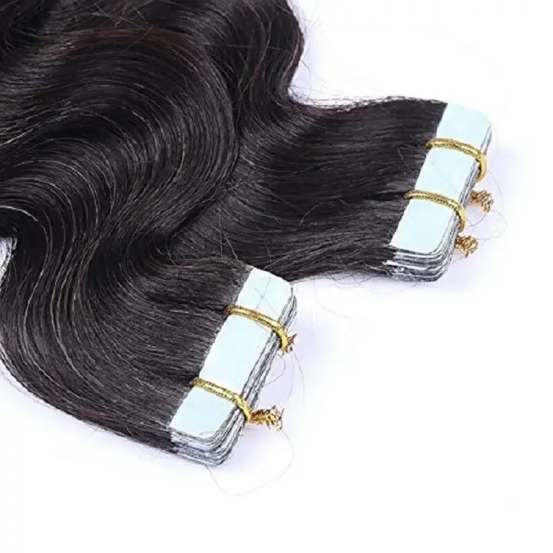 30 Zoll langes, gewelltes Tape in Echthaar-Extensions-Set aus brasilianischem Remy-Haar, Skin Weft-Haar, Klebeband auf dem Haar, 40 Stück, 100 g, Naturschwarz_voghion.com