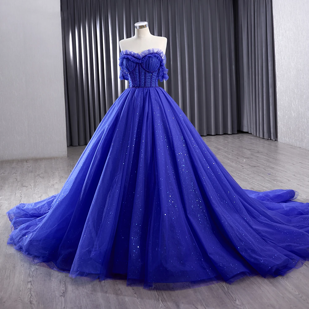 staud blue and white dress Royal Blue High Slit Mermaid Prom Dress Beaded Formal Dress Party Dress –  vivymakudress main image 0