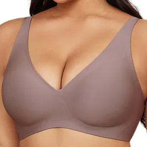 Newly Designed Wire-Free Custom Full Cup Ladies Bralettes V Neck Support Push up Seamless Breathable Sport Padded Bra