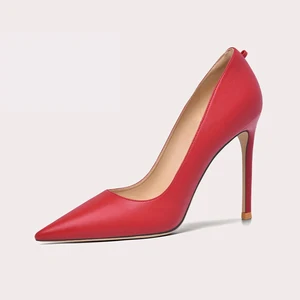 Lily Wei Formal Office Pumps Red Leather Pointed Toe Heel Easy Match Versatile for Office and Party Occasion Use