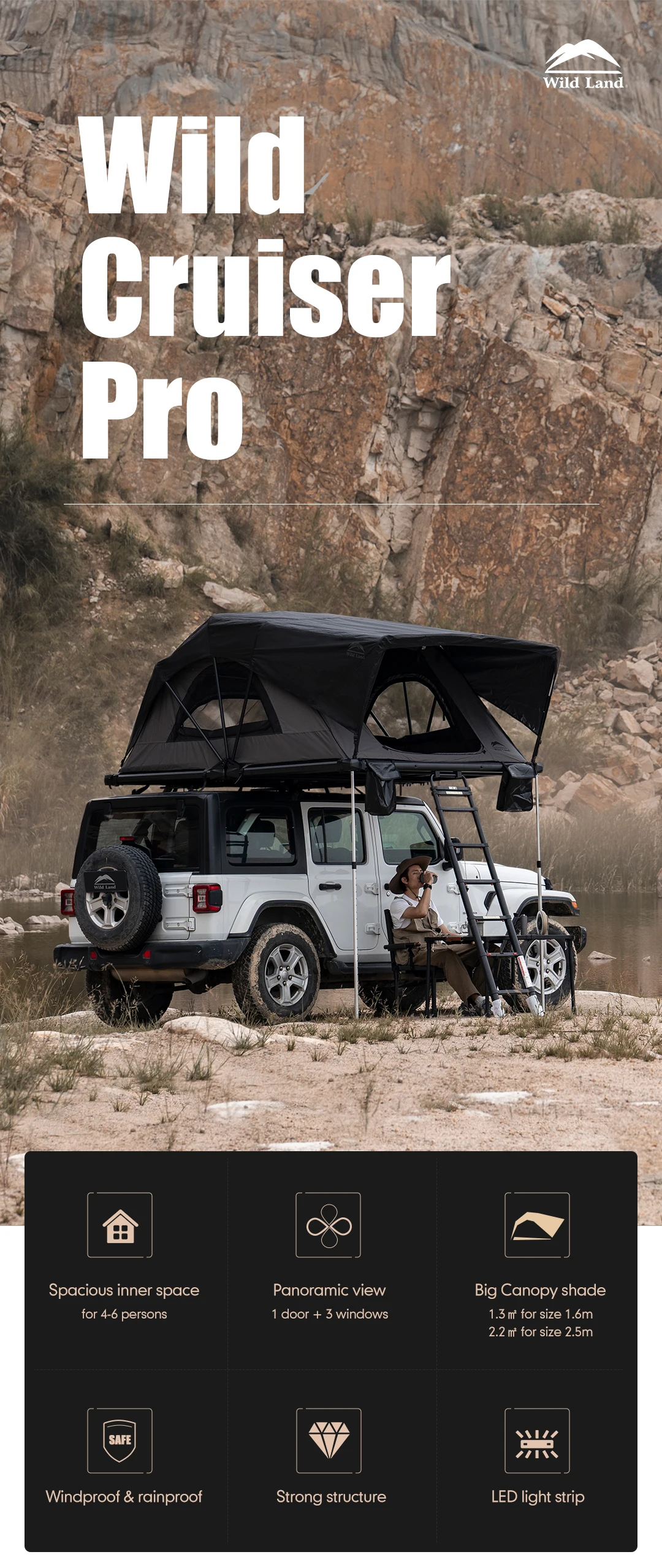 Wild Land Outdoor Waterproof Car Roof Top Tent SUV Rooftop Tent 4 ...