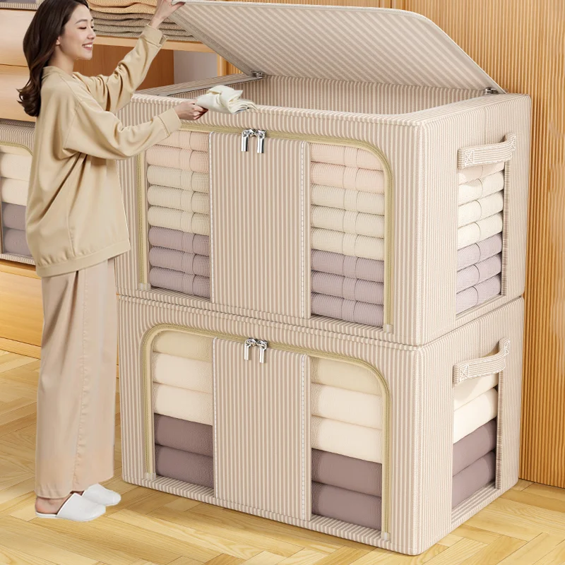Stripe Rectangle Modern Glossy Foldable Large Capacity Portable Home Office Clothes Organizer  Oxford Steel Storage Boxes