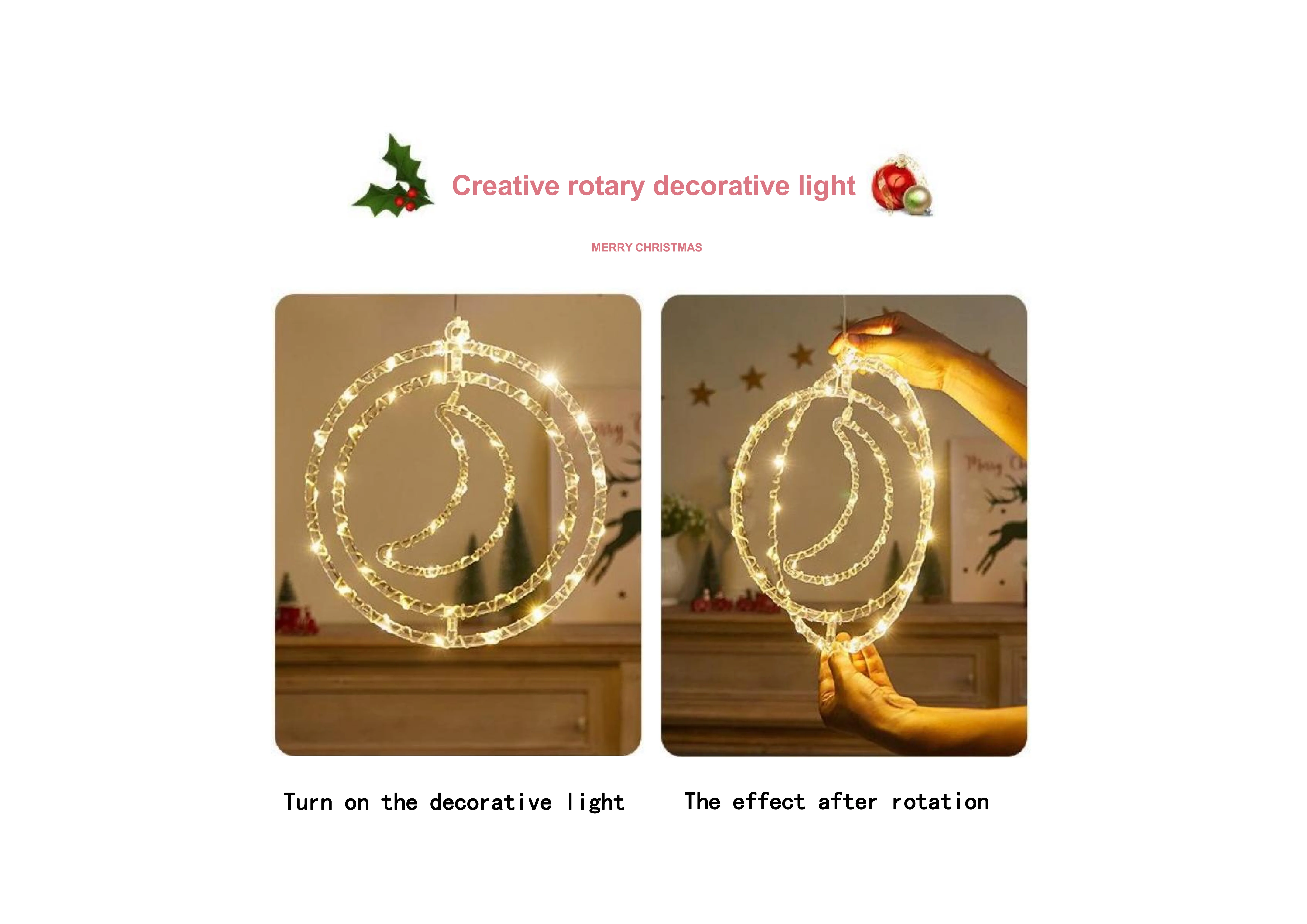 Creative Rotating Atmosphere Decorative Lights LED Stars and Moon Interlocking Christmas Tree Bark String Decorative Lights