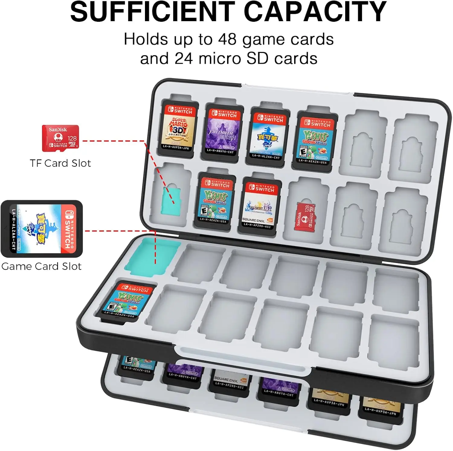 product customized pattern game card storage box with 48 game card slots and 24 micro sd card slots for nintendo switch oled lite-33