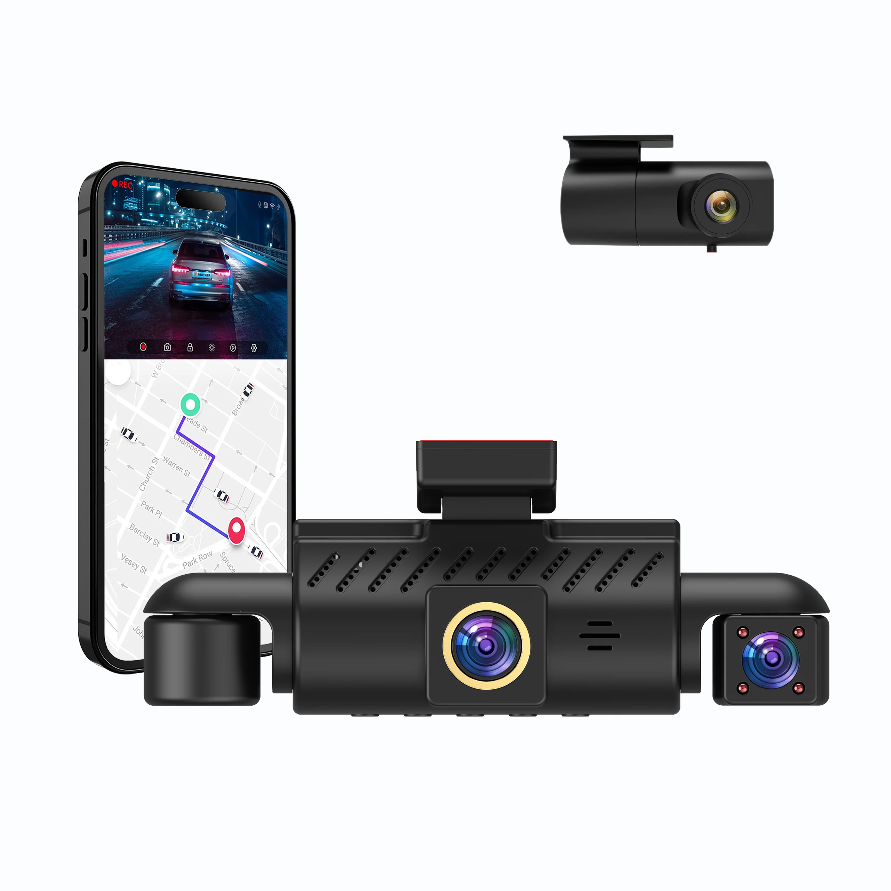 High-end Dash Cam Front and Rear 4k Inside Outside DVR 3.0 Inches LCD 4 Channel Black Box F1.6 with Wifi App Parking Monitoring