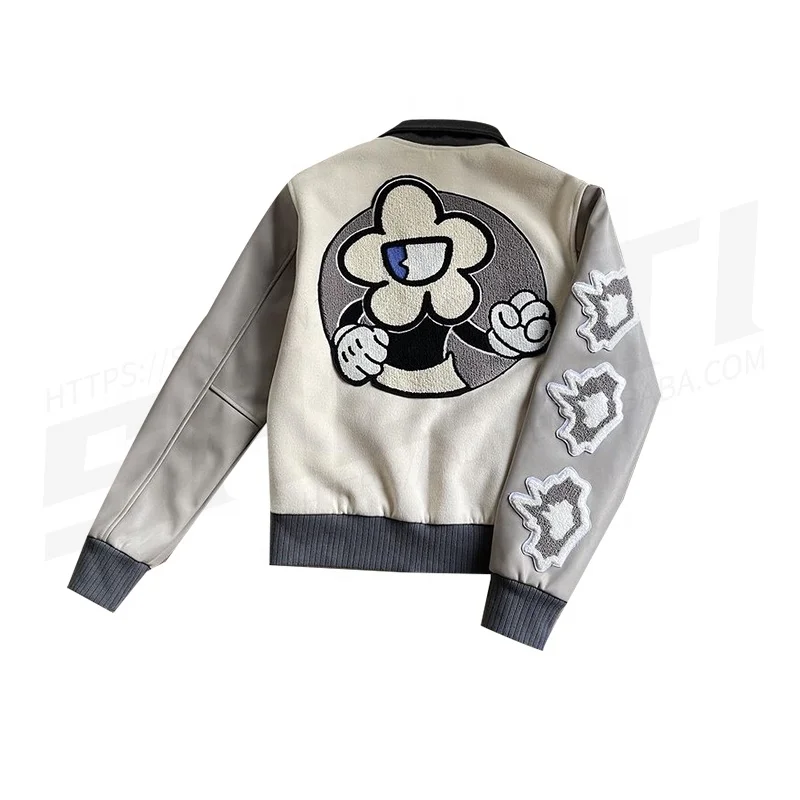 Custom Winter College Jacket Design Breathable Cotton Fleece Button Chenille Towel Embroidery Baseball Bomber Letterman Varsity gallery 2