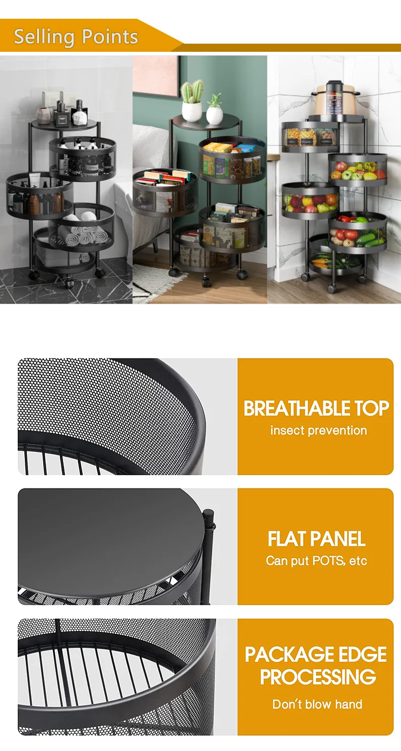 Round Square Layered Standing Shelf Unit Kitchen Storage Rotating