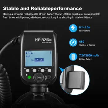 GODOX Macro Ring Flash for Canon MF-R76C TTL/M Mode CCT 5900K 76Ws 2.4G Wireless Control 550 Full-Power Flashes 0.1-1s Recycle detail image