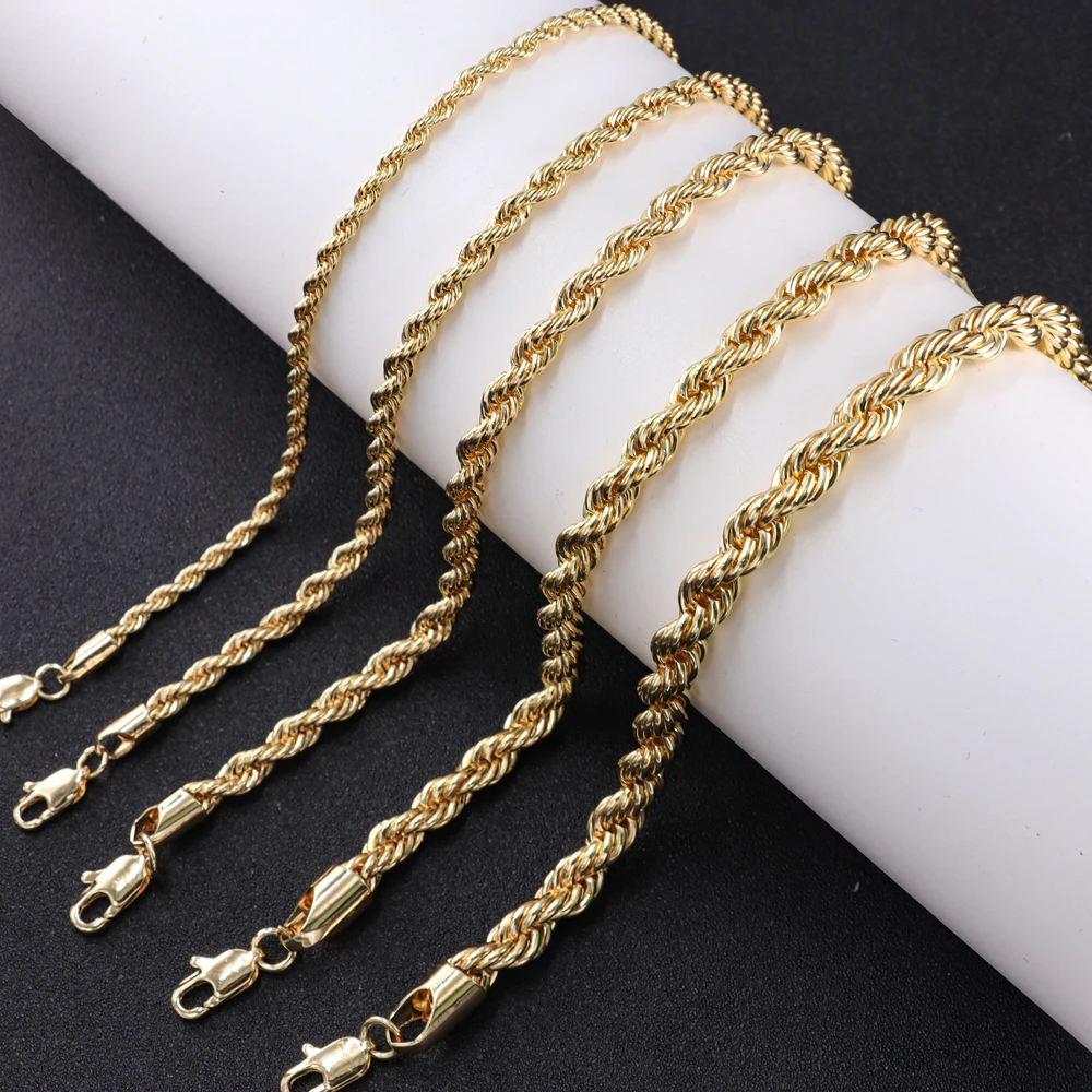 Quality Guarantee 18K 24K Gold Plated Brass Rope Chain 3mm 4mm 5mm