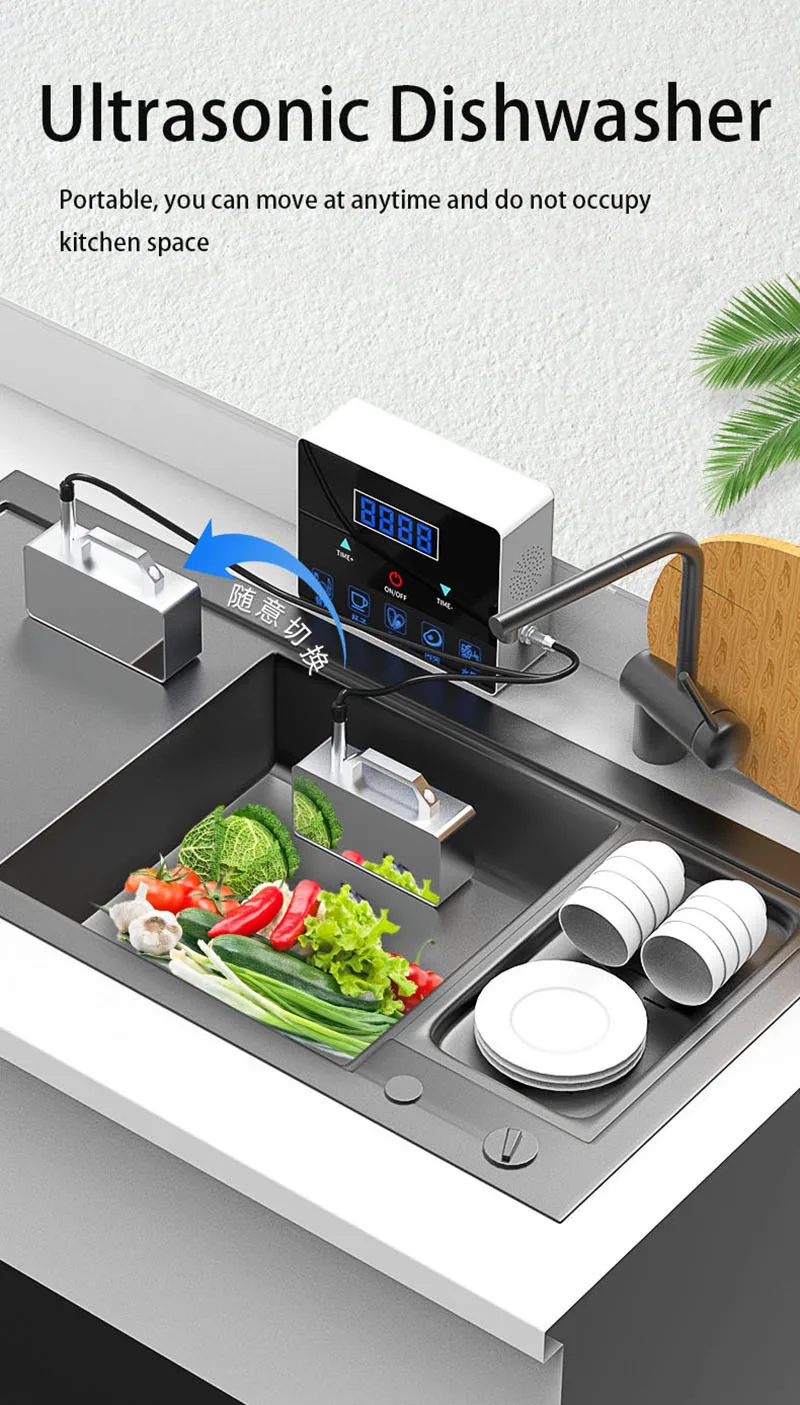 500w 40khz Automatic Household Ultrasonic Dishwasher Installationfree