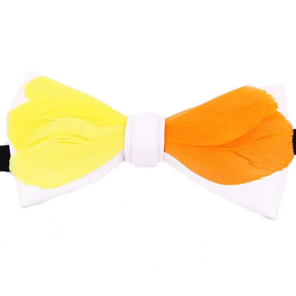 luxury handmade orange white feather business wedding bow tie for men