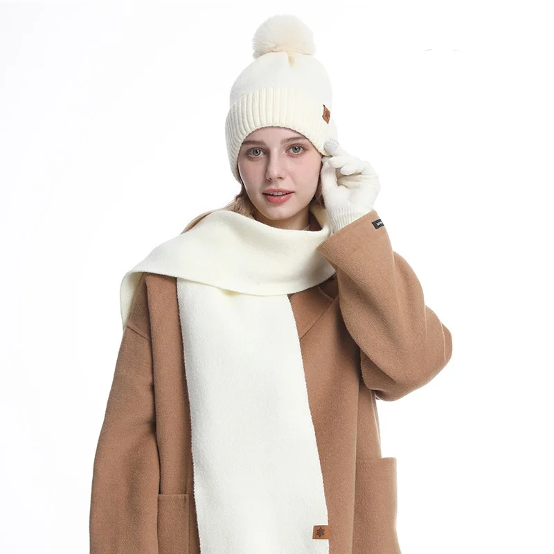 3pcs/set Winter Beanie Hat Scarf Touchscreen Gloves Set for 