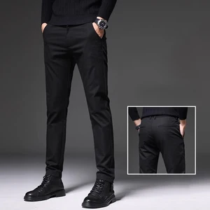 Autumn New Stretch Formal Business Pants Men Slim Straight Leg Mid Waist