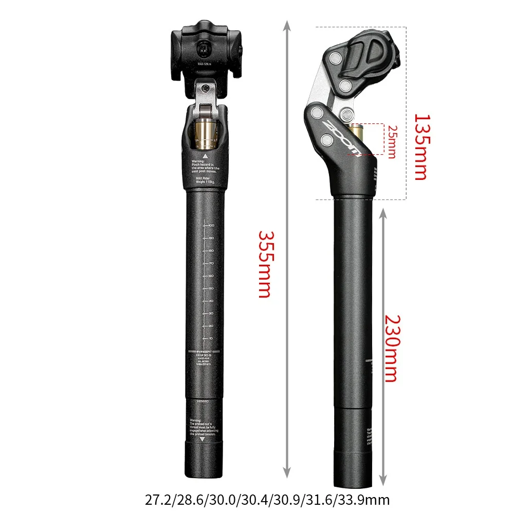 Zoom SP-442 Four-Link Shock Absorber Bicycle Seat Post, Adjustable