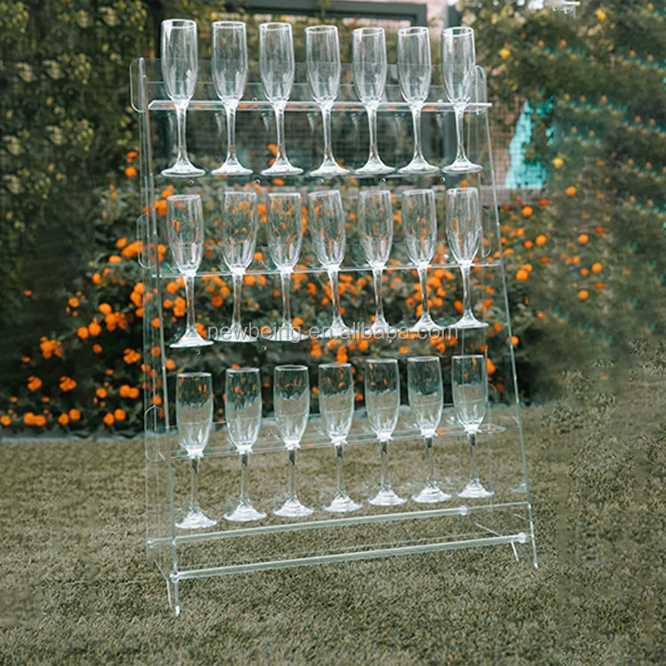 Detachable Champagne Wall Holder With Storage Rack - 4-Tier Mobile Beverage Cart For Weddings & Parties