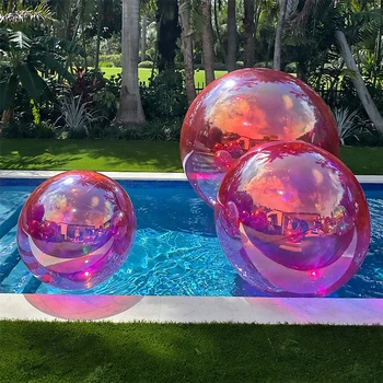 Custom color big shiny ball inflatable floating art furnishing ornaments balls for swimming pool garden patio