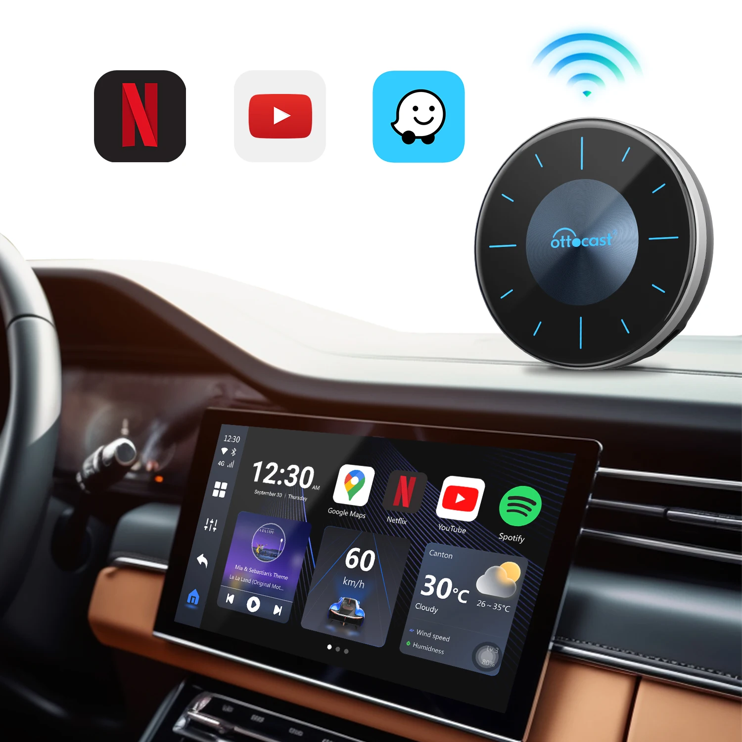Ottocast OttoAiBox P3 Wireless Android AI Box 8+128G Original Android Auto Plug in HDMI Output for Most Cars