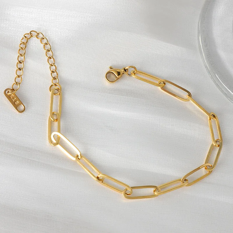 Wholesale Simple Stainless Steel Chain Bracelet Adjustable Flat Paper