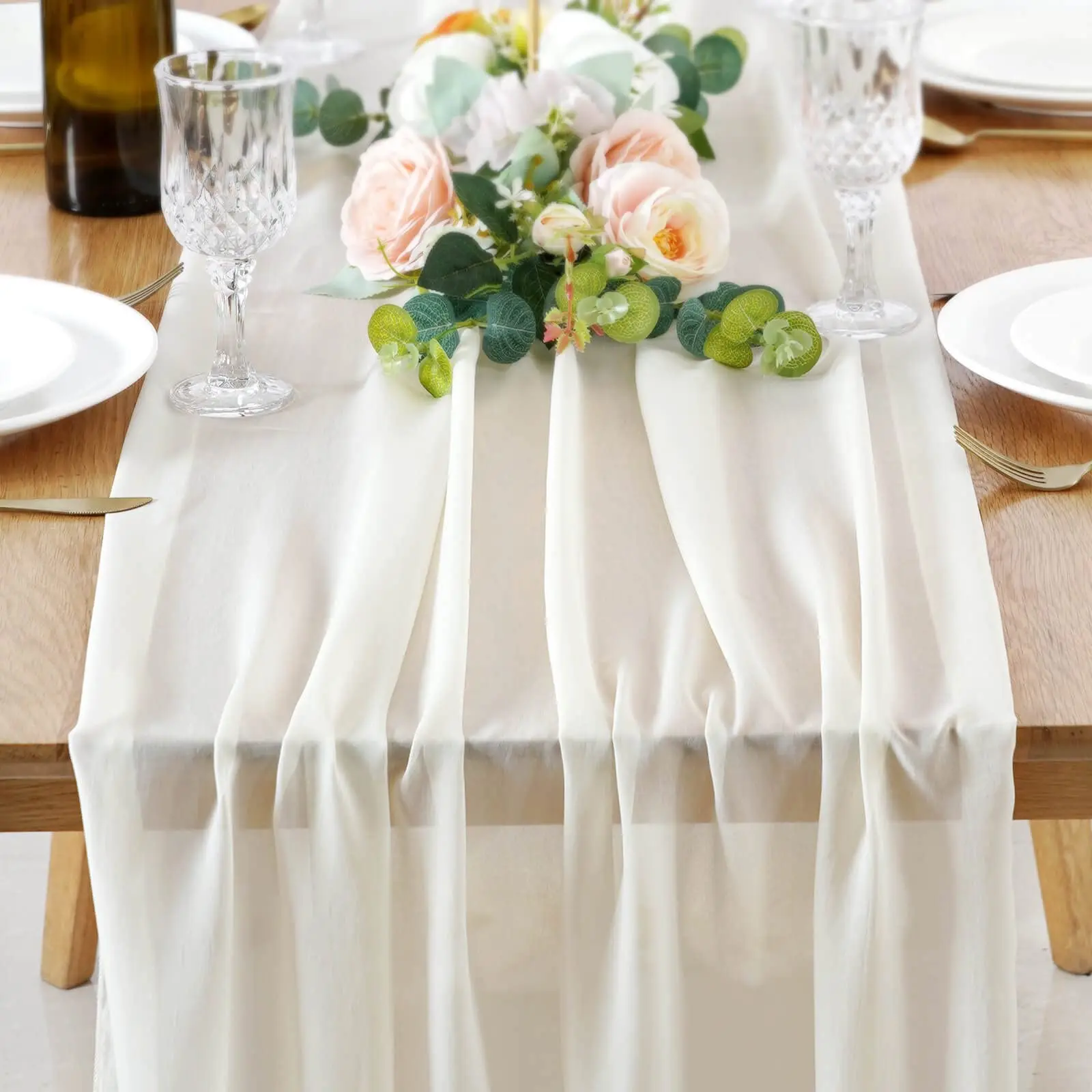 Elegant White Chiffon Table Runner – Extra Long 80" For Weddings, Parties & Banquets