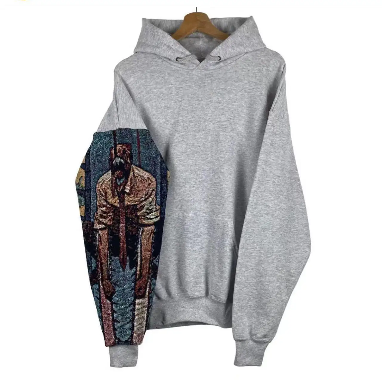 Custom Streetwear Hoodies Unisex Oversized 100% Cotton Fleece Pullover Kangaroo Pocket Woven Tapestry Cartoon Hoodie for Men gallery 3
