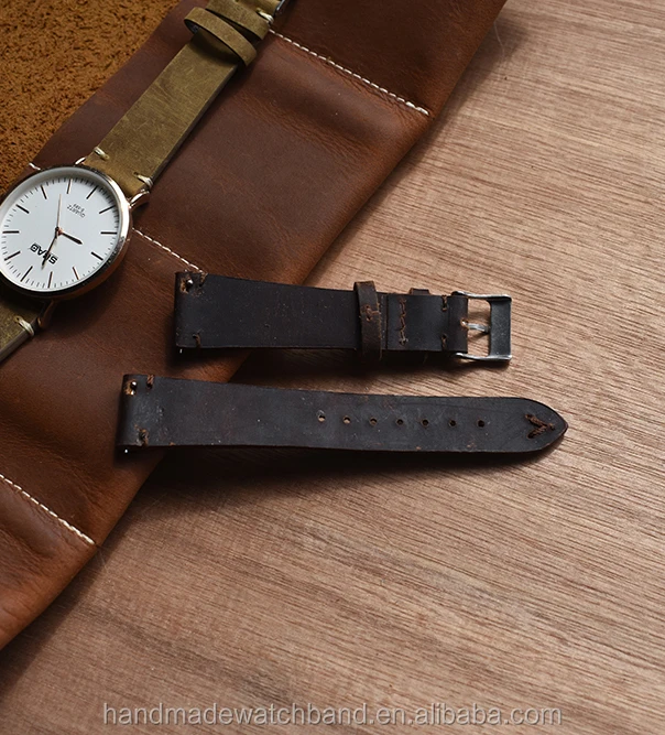 Custom 20mm 22mm 24mm 26mm Handmade Vintage Brown Soft Genuine Calf Leather Watch Strap Band