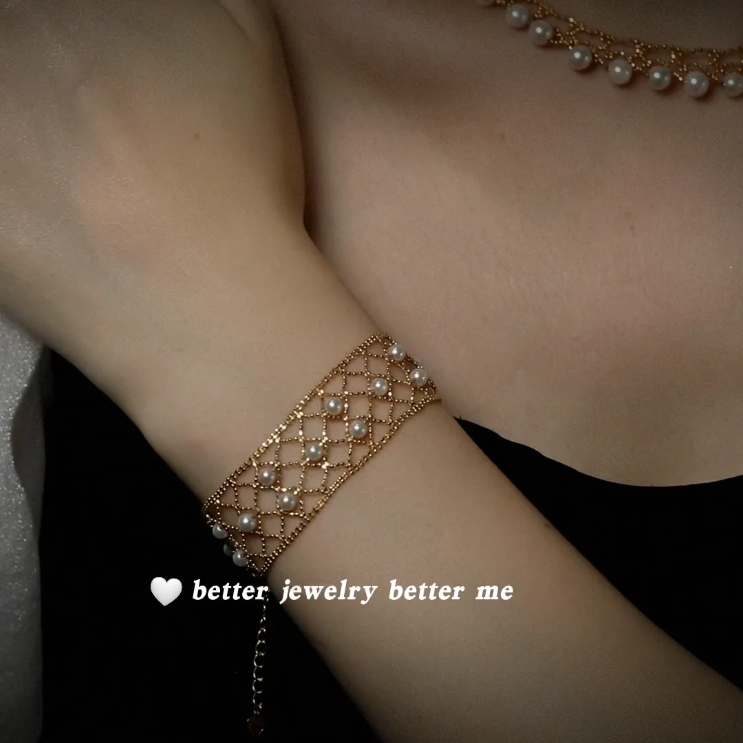 New Trendy 18k Real Gold Lace Bracelet Seawater Pearl Bracelet Woman